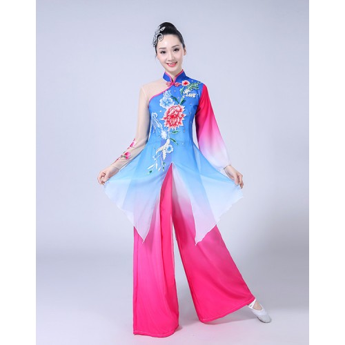 Women's china ancient traditional chinese folk dance costumes fairy yangko fan competition photos cosplay dance dresses